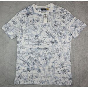 Polo Ralph Lauren Air Plane Shirt Mens XLT Flight Club Map White Blue Cotton New